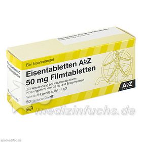 Eisentabletten AbZ 50 mg Filmtabletten, 50 ST – PZN 6683721 из Германии