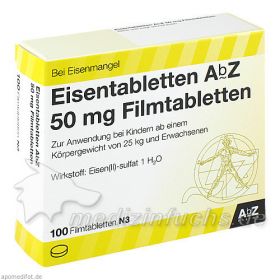 Eisentabletten AbZ 50 mg Filmtabletten, 100 ST – PZN 6683738 из Германии