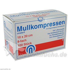 MULLKOMPRESSEN UNSTERIL 10X20 ES 8F, 100 ST – PZN 6192147 из Германии